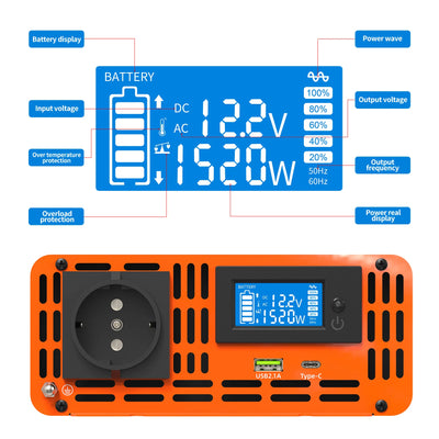 Convertisseur Solaire Onde Pure 1500W LCD