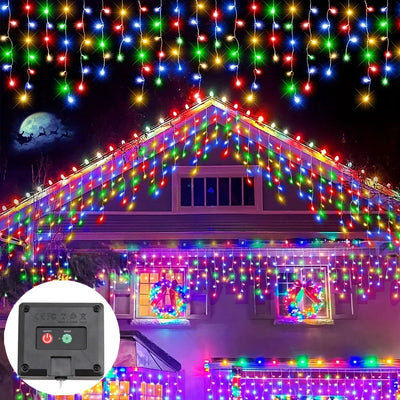 Rideau Solaire Glaçons LED Étanche Noël pour Avant-Toit