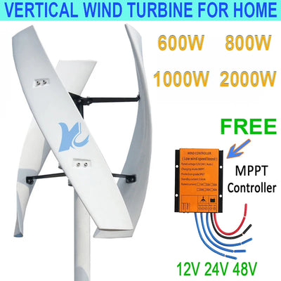 Éolienne Verticale 600W à 2000W 12V 24V 48V Faible Bruit