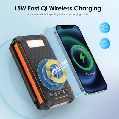 Power Bank Solaire 26800mAh Sans Fil 4 Câbles