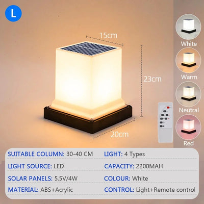Lampe Solaire de Pilier LED avec Télécommande