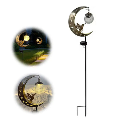 Lampe Solaire Colibri Lune et Étoiles en Fer pour Jardin