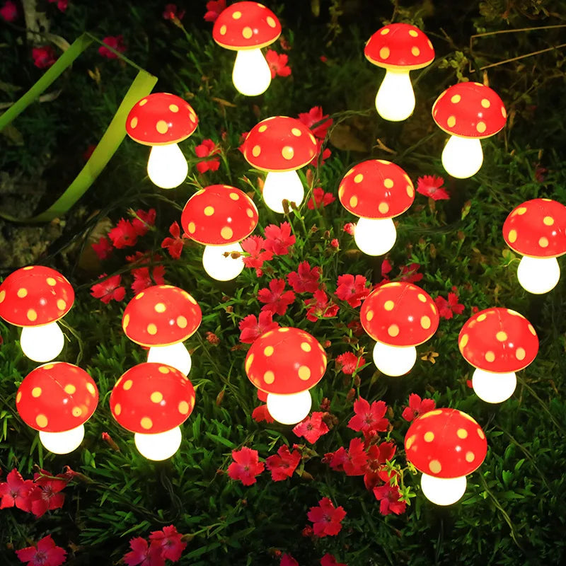 Guirlande Solaire Champignon Rouge Extérieur pour Jardin