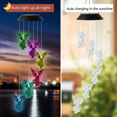 Carillon Solaire Ange Lumineux à Suspendre pour Jardin