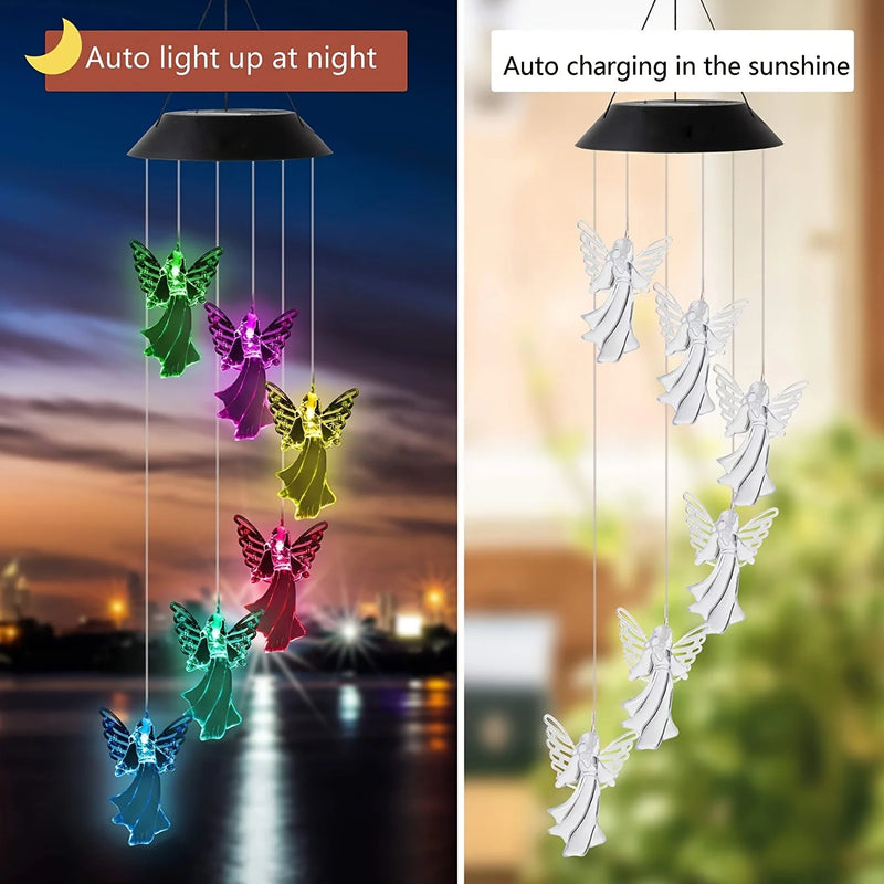 Carillon Solaire Ange Lumineux à Suspendre pour Jardin