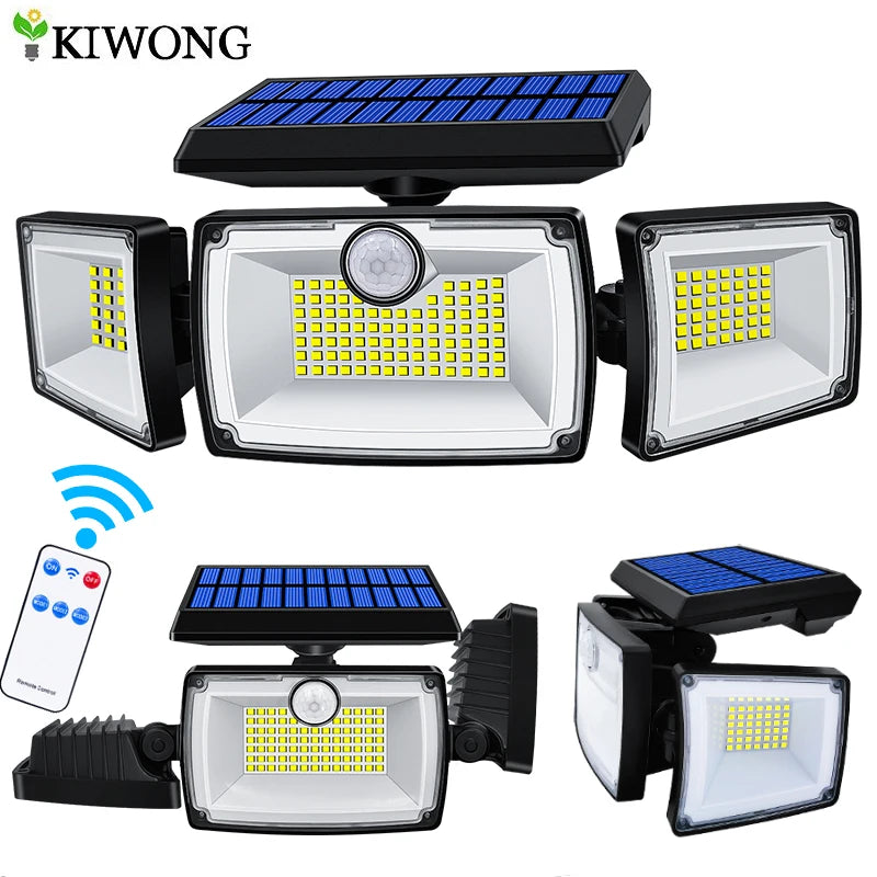 Projecteur solaire 167 LED à 3 têtes avec détecteur de mouvement