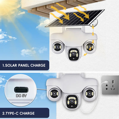 Caméra Solaire 4G PTZ 3 Objectifs Extérieure