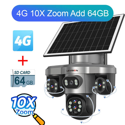 Caméra Solaire 4G 4 Objectifs Zoom 10X