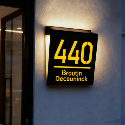 Plaque Numéro de Maison Solaire Découpe 3D Rétroéclairée 25 cm
