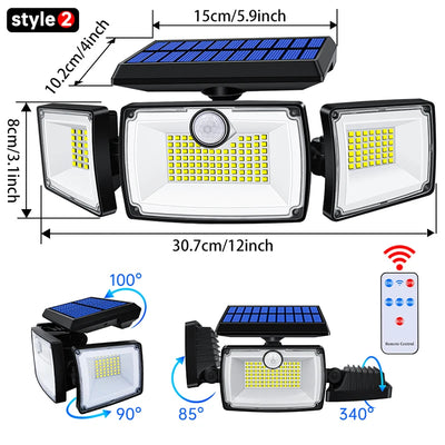 Projecteur Solaire 167 LED 3 Têtes Réglables Détecteur Mouvement
