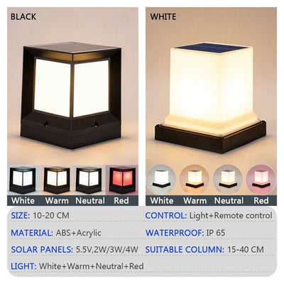 Lampe Solaire de Pilier LED avec Télécommande