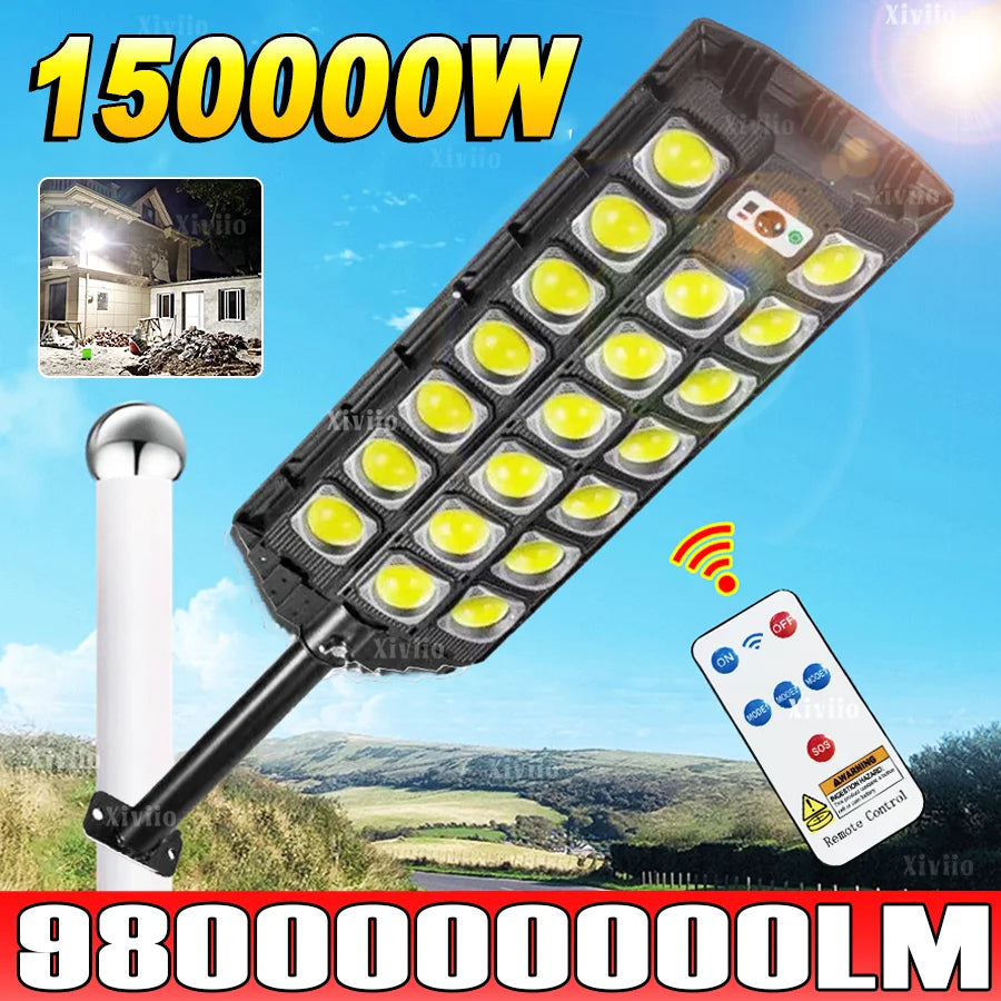 Lampadaire solaire LED avec capteur de mouvement et télécommande pour jardin