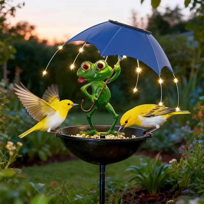 Lampe Solaire Grenouille Mangeoire avec Guirlande LED