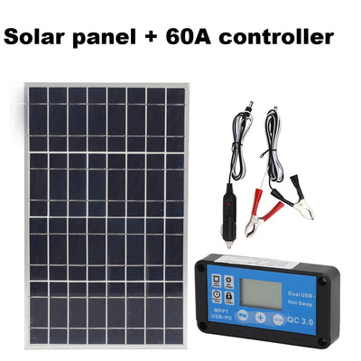 Kit Panneau Solaire Portable 60A avec Régulateur et USB