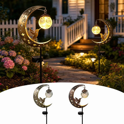 Lampe Solaire Colibri Lune et Étoiles en Fer pour Jardin