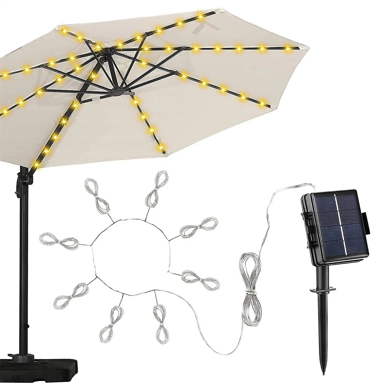 Guirlande Solaire Extérieur pour Parasol 8 Branches Blanc Chaud