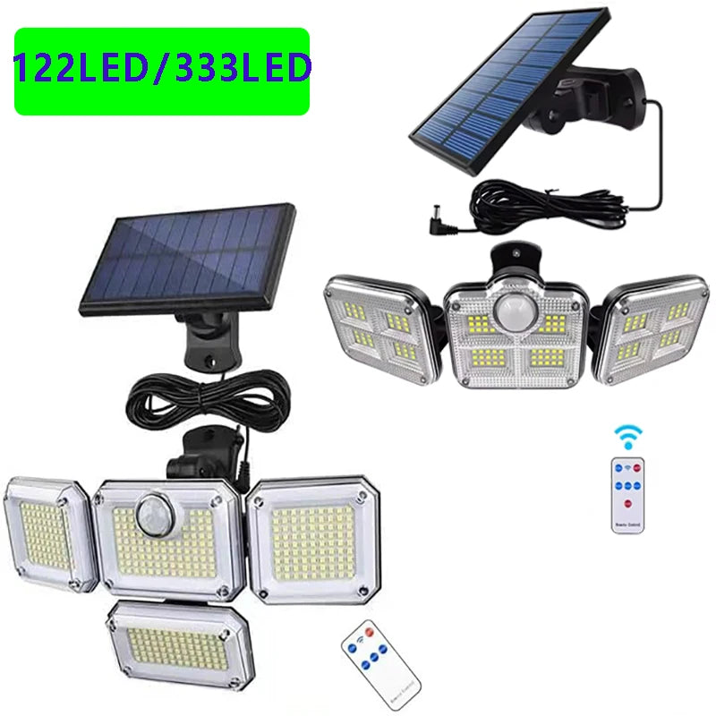 Projecteur solaire 122 LED 4 têtes avec détecteur de mouvement
