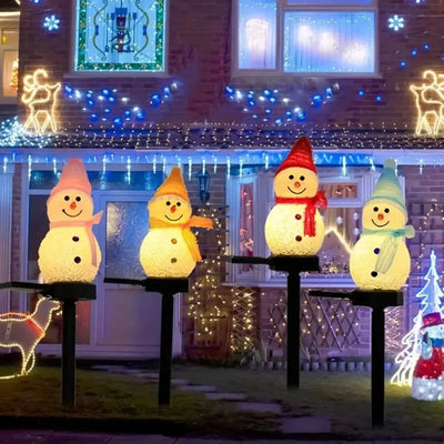 Piquet Solaire Bonhomme de Neige LED pour Allée de Noël
