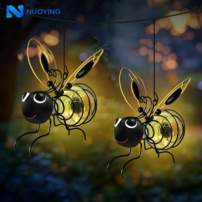 Lampe Solaire Décorative Jardin Abeille en Fer à Suspendre