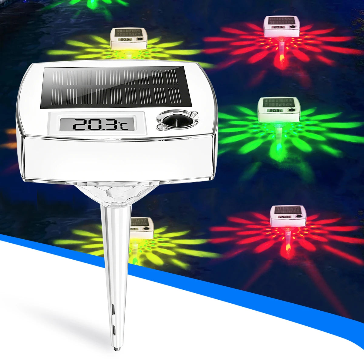 Thermomètre Solaire Flottant Piscine et Spa Lumineux 9 Couleurs