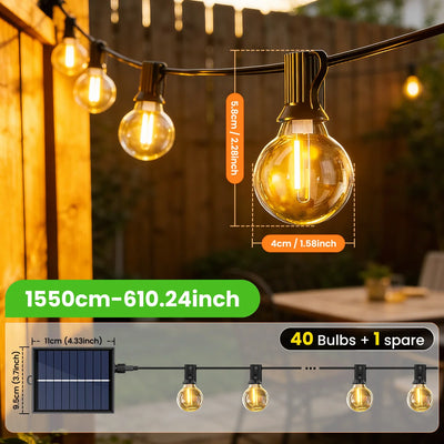 Guirlande Solaire G40 LED Télécommande Minuterie 8 Modes