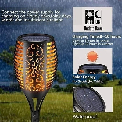Torche Solaire Effet Flamme Jardin Extérieur Étanche