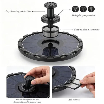 Fontaine Solaire Flottante 3,5 W avec 7 Couleurs LED