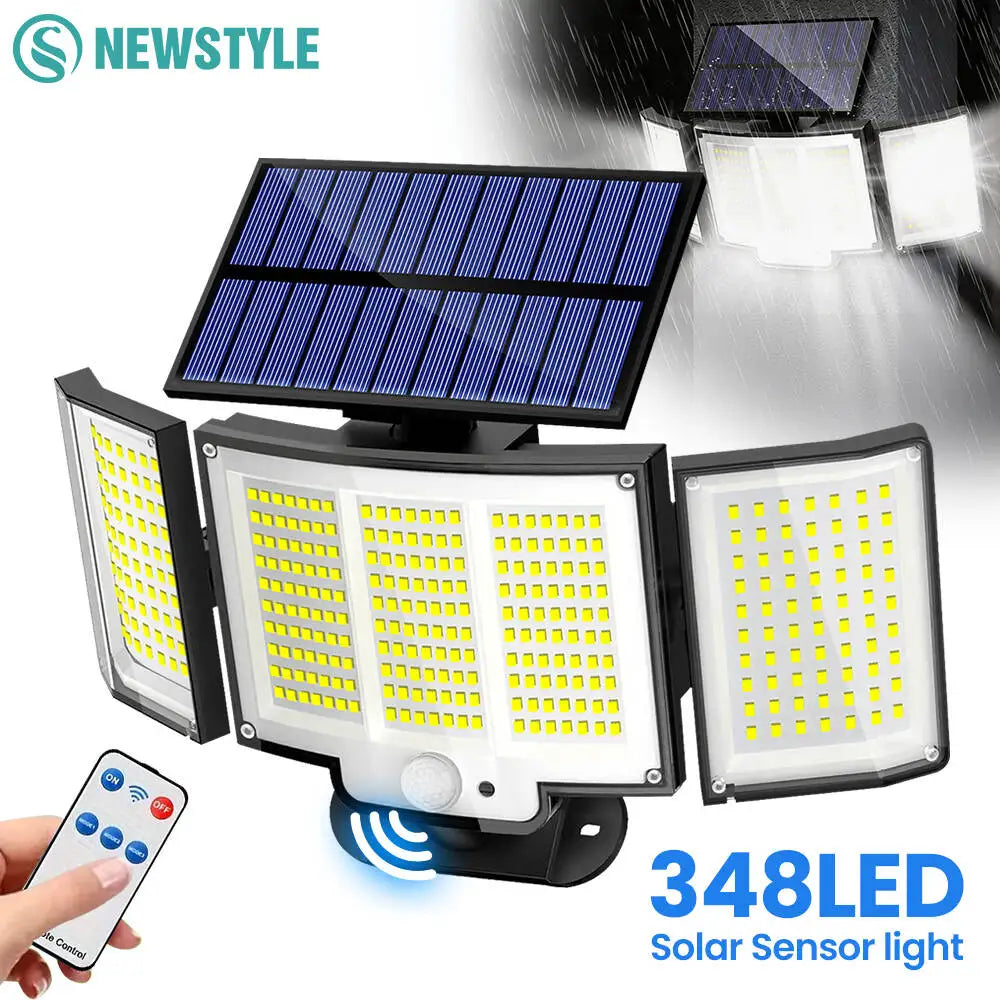 Lampe solaire 3 têtes 348 LED avec détecteur de mouvement