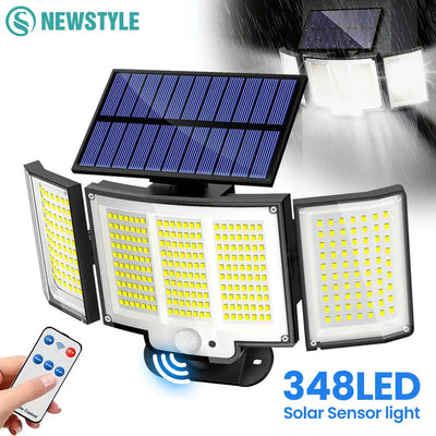 Lampe Solaire 3 Têtes 348 LED Détecteur Mouvement Télécommande