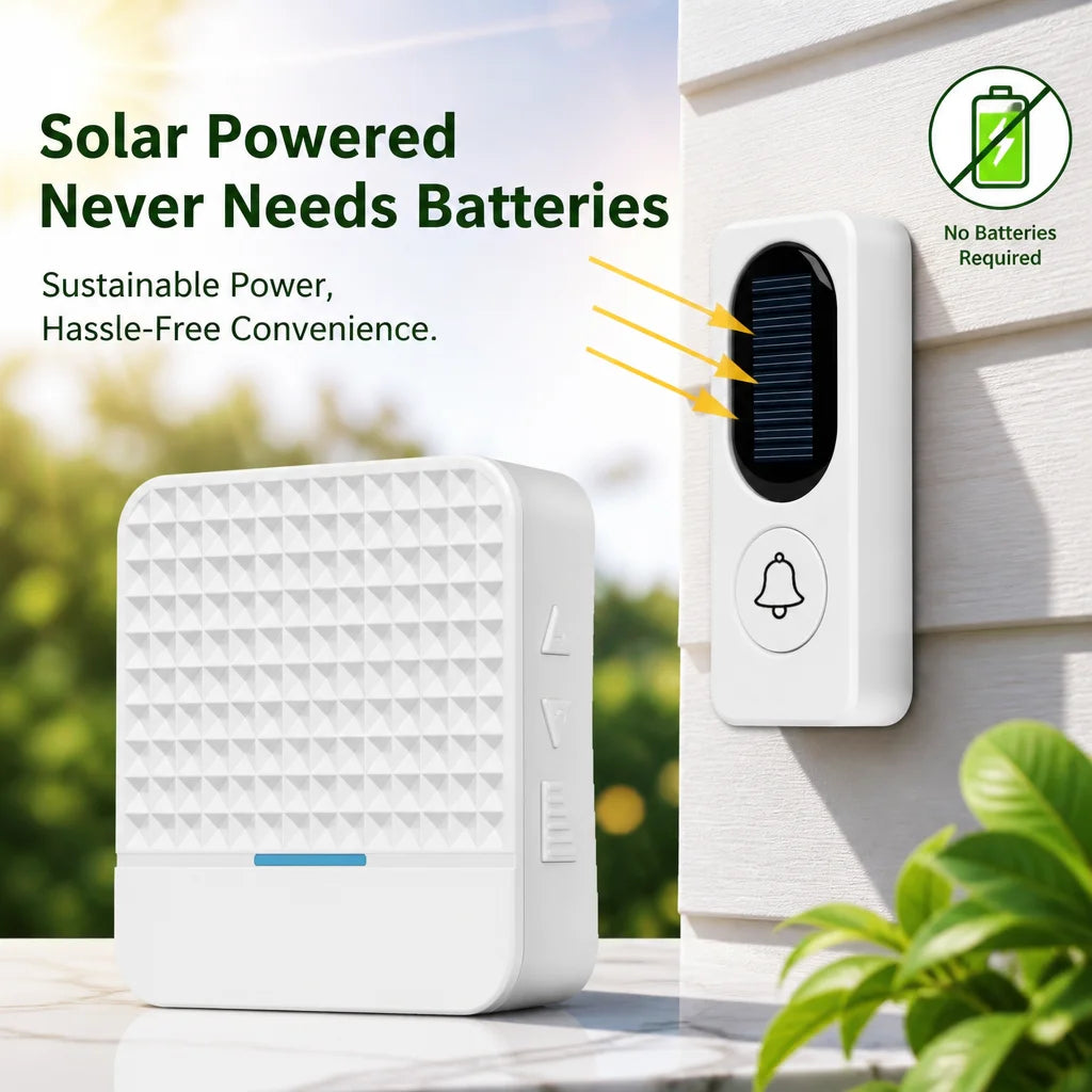 Sonnette Solaire Sans Fil IP65 Portée 300 m avec Récepteur