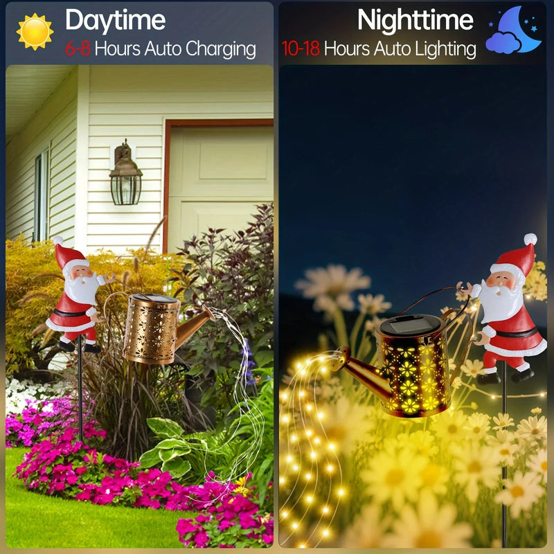 Lanterne Solaire Père Noël Arrosoir LED à Suspendre Jardin