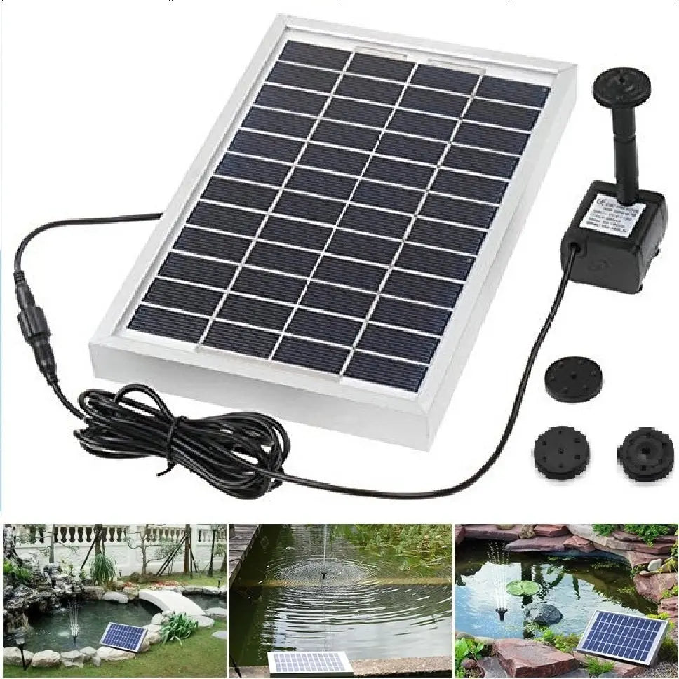 Fontaine Solaire 5 W 250 L/h à 4 Buses pour Étang et Bassin