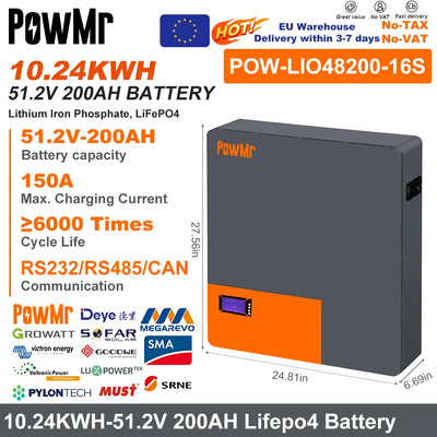 Batterie Solaire LiFePO4 51,2V 200Ah 10,24 kWh