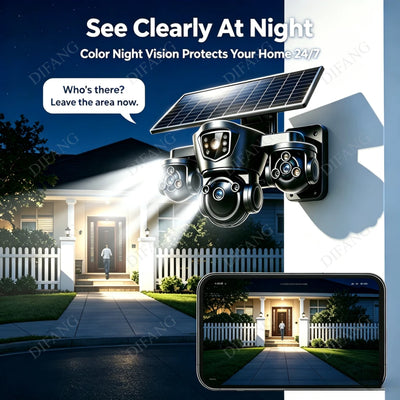Caméra de Surveillance Solaire DIFANG 4G 8K 3 Objectifs