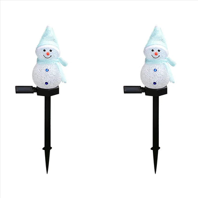 Piquet Solaire Bonhomme de Neige LED Bleu Décoration Noël