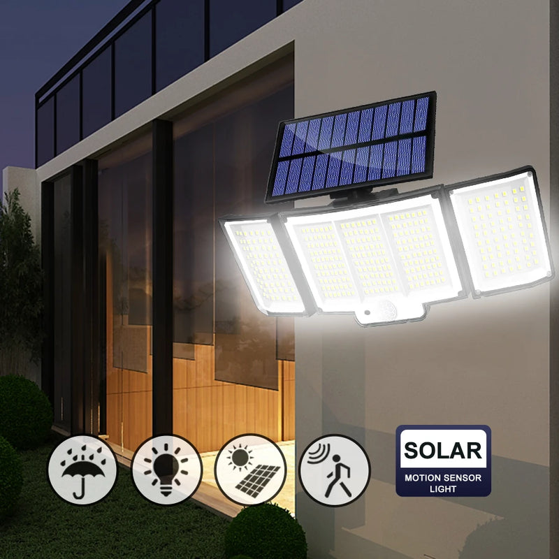 Lampe solaire 3 têtes 348 LED avec détecteur de mouvement