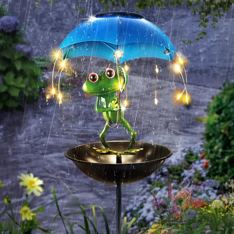 Statue grenouille solaire avec mangeoire à oiseaux pour jardin