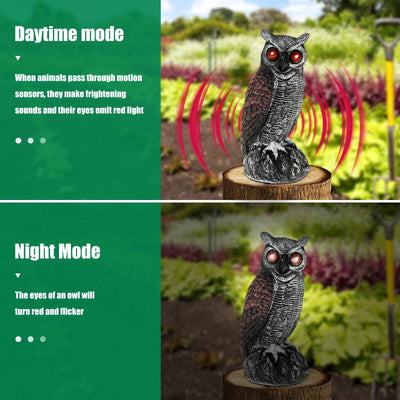 Effaroucheur Solaire Hibou Étanche à Son et Yeux Lumineux