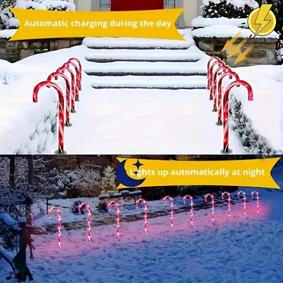 Balise Solaire Canne à Sucre LED Étanche Allée de Noël