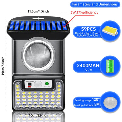 Lampe Solaire Extérieure Détecteur Mouvement 4 Modes Sécurité
