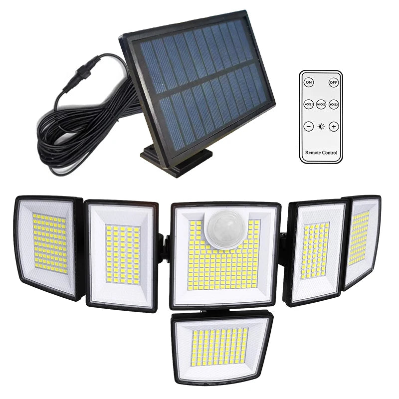 Projecteur solaire 496 LED 6 têtes avec détecteur de mouvement