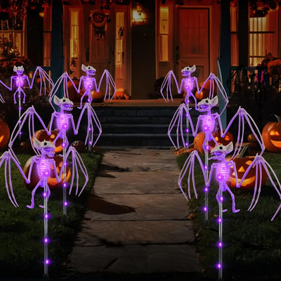 Lampe Solaire Halloween Chauve-Souris et Squelette 3D à Piquet