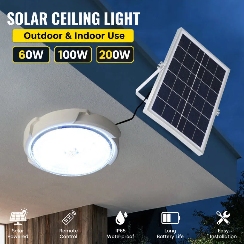 Lampe Solaire Intérieur Plafonnier Étanche Maison Jardin 60W à 200W