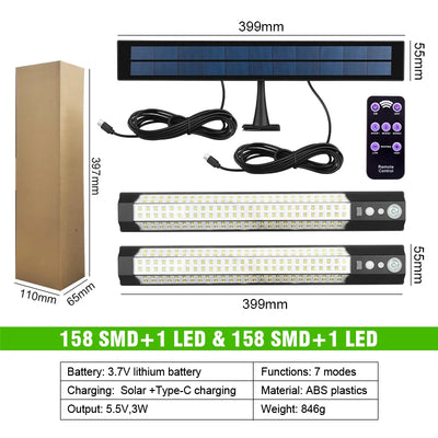 Projecteur Solaire Extérieur 158 LED Détecteur de Mouvement et Télécommande