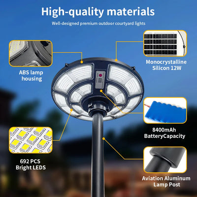 Lampadaire Solaire Extérieur Mobile 692 LED sur Pied pour Terrasse