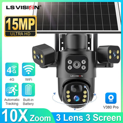 Caméra Solaire 4G WiFi 3 Objectifs 4K Extérieure