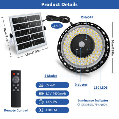 Lampe Solaire LED Télécommande Détecteur Mouvement IP65 Extérieur