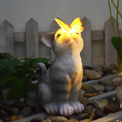 Lampe Solaire Décorative Chat et Papillon de Jardin