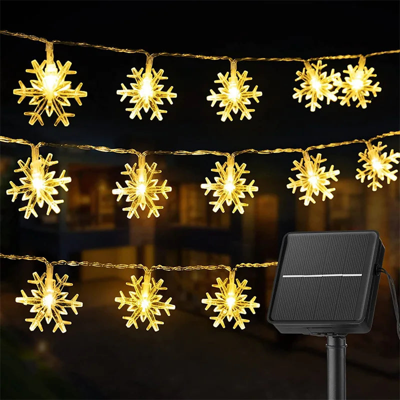 Lampe Solaire Flocon de Neige 62 LED Étanche Arbre de Noël