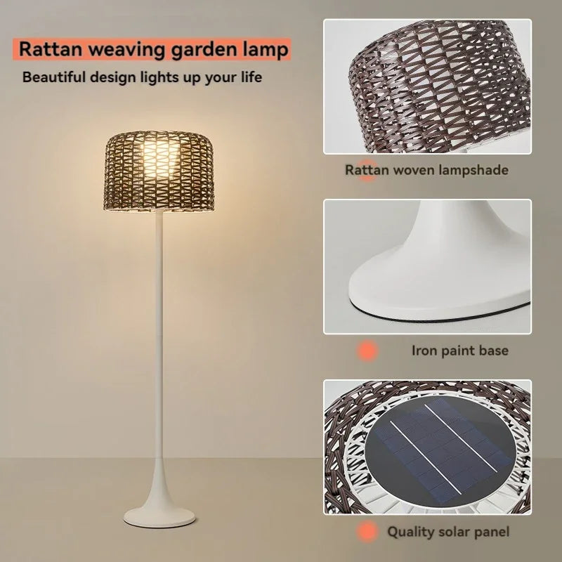 Lampadaire Solaire Décoratif en Rotin pour Terrasse